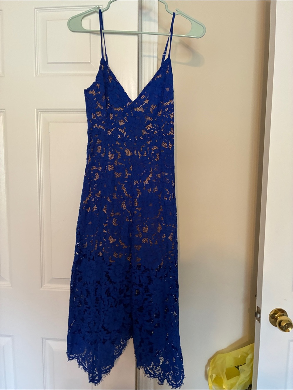 Lulu's Cobalt Blue Lace Midi Dress with Spaghetti Straps